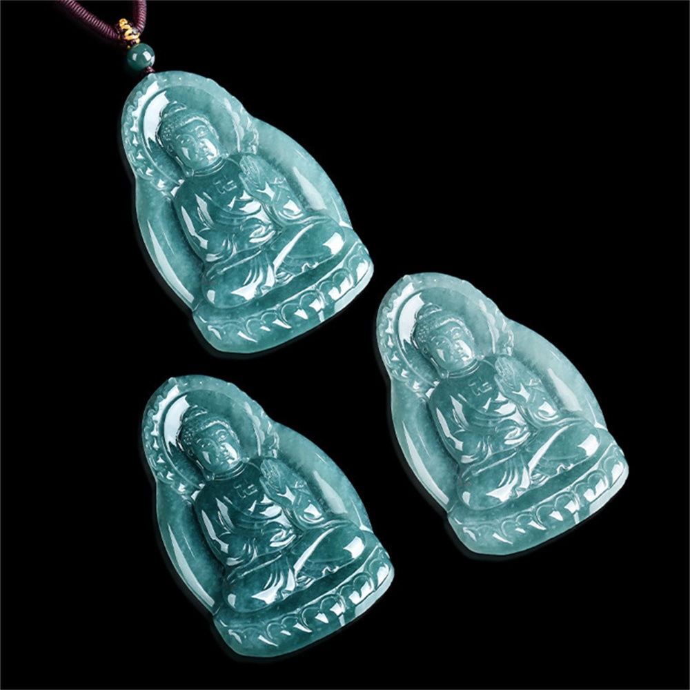 DDP | 64X40.5X5.5mm Natural Certificated Type A Untreated Icy Waxy Blue Watery Guatemalan Jadeite Buddha Pendant,Amulet Pendant,DIY Jewelry Supplies