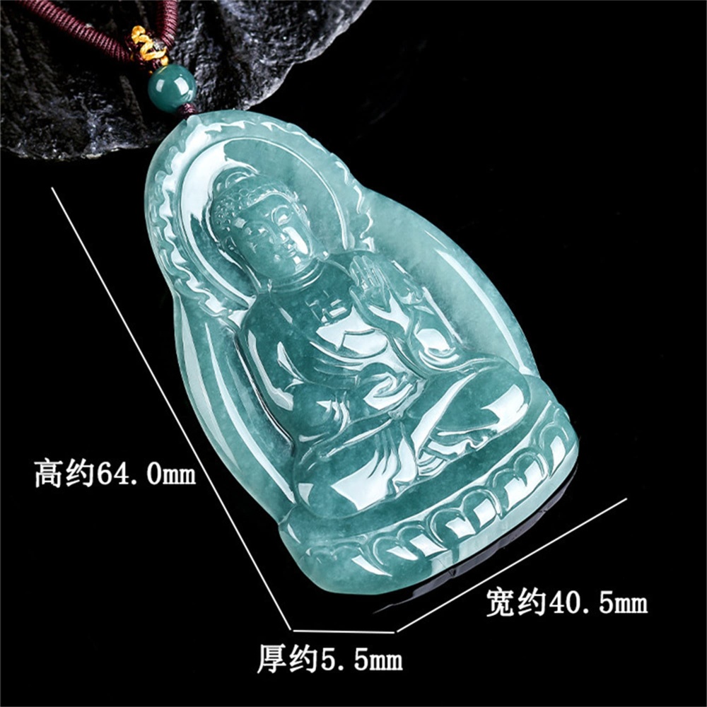DDP | 64X40.5X5.5mm Natural Certificated Type A Untreated Icy Waxy Blue Watery Guatemalan Jadeite Buddha Pendant,Amulet Pendant,DIY Jewelry Supplies