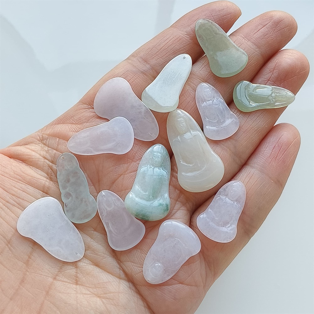 DDP | 1pc 18.6-26.7X9.7-14X1.8-2.5mm Natural Certificated Type A Icy White Green Burmese Jadeite Guanyin Pendant,Amulet Pendant,DIY Jewelry Supplies