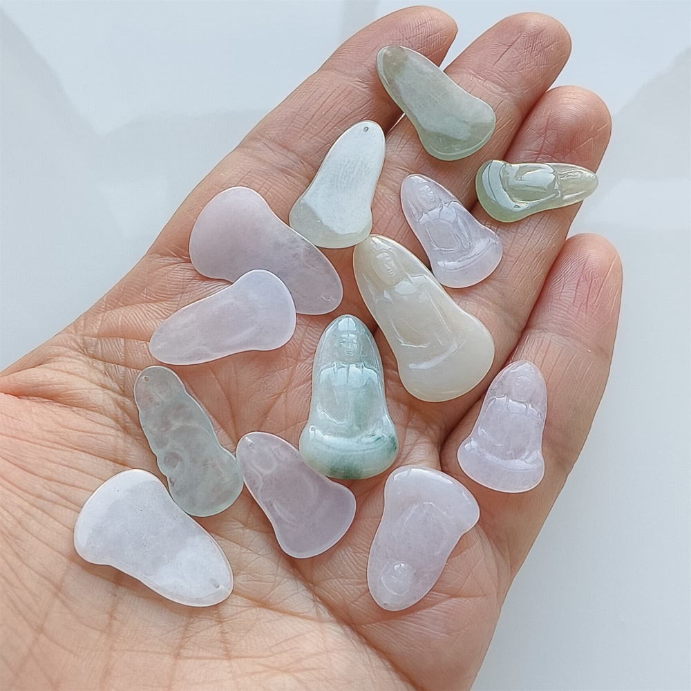 DDP | 1pc 18.6-26.7X9.7-14X1.8-2.5mm Natural Certificated Type A Icy White Green Burmese Jadeite Guanyin Pendant,Amulet Pendant,DIY Jewelry Supplies