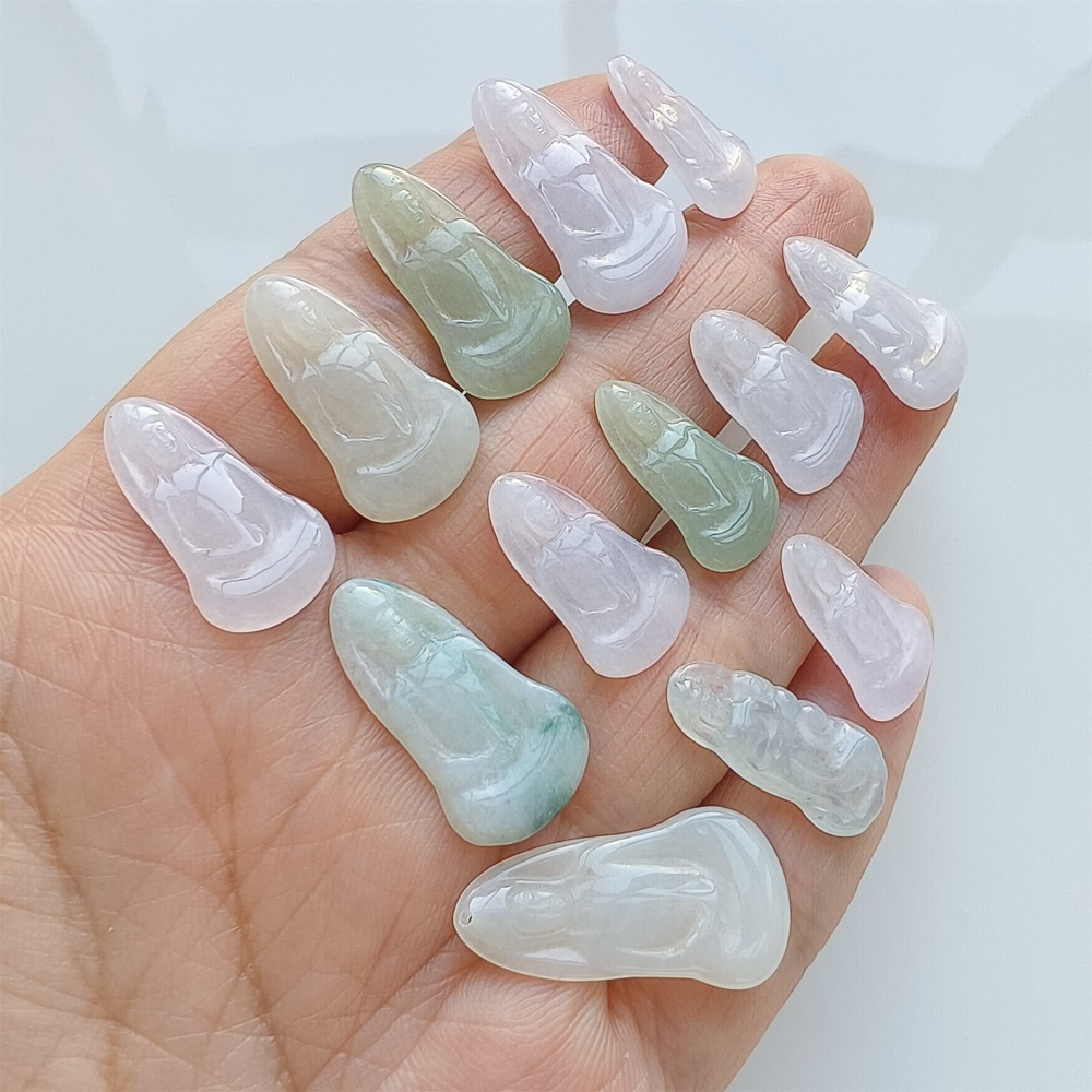 DDP | 1pc 18.6-26.7X9.7-14X1.8-2.5mm Natural Certificated Type A Icy White Green Burmese Jadeite Guanyin Pendant,Amulet Pendant,DIY Jewelry Supplies
