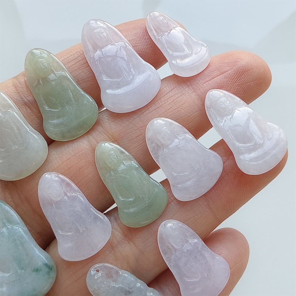 DDP | 1pc 18.6-26.7X9.7-14X1.8-2.5mm Natural Certificated Type A Icy White Green Burmese Jadeite Guanyin Pendant,Amulet Pendant,DIY Jewelry Supplies