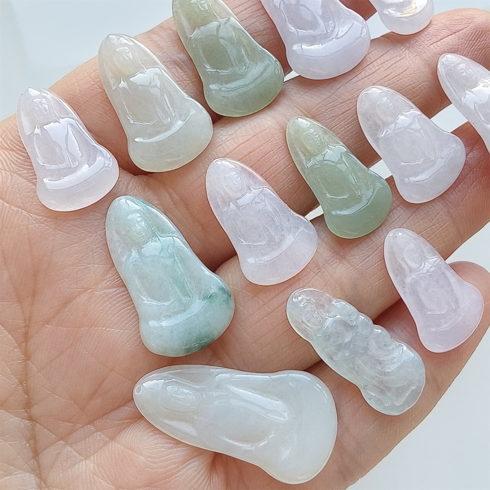 DDP | 1pc 18.6-26.7X9.7-14X1.8-2.5mm Natural Certificated Type A Icy White Green Burmese Jadeite Guanyin Pendant,Amulet Pendant,DIY Jewelry Supplies