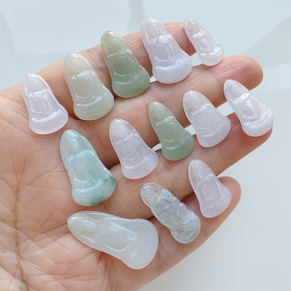 DDP | 1pc 18.6-26.7X9.7-14X1.8-2.5mm Natural Certificated Type A Icy White Green Burmese Jadeite Guanyin Pendant,Amulet Pendant,DIY Jewelry Supplies
