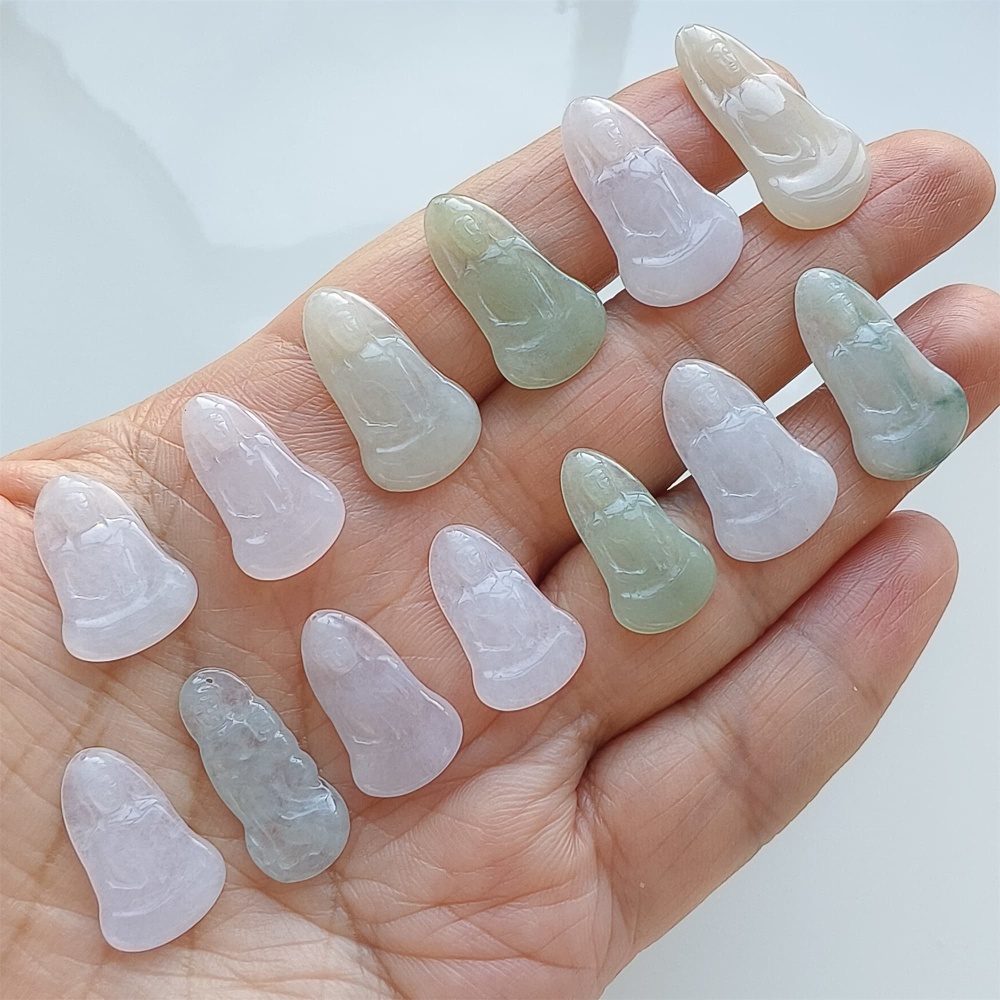DDP | 1pc 18.6-26.7X9.7-14X1.8-2.5mm Natural Certificated Type A Icy White Green Burmese Jadeite Guanyin Pendant,Amulet Pendant,DIY Jewelry Supplies