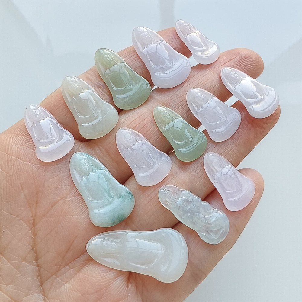 DDP | 1pc 18.6-26.7X9.7-14X1.8-2.5mm Natural Certificated Type A Icy White Green Burmese Jadeite Guanyin Pendant,Amulet Pendant,DIY Jewelry Supplies
