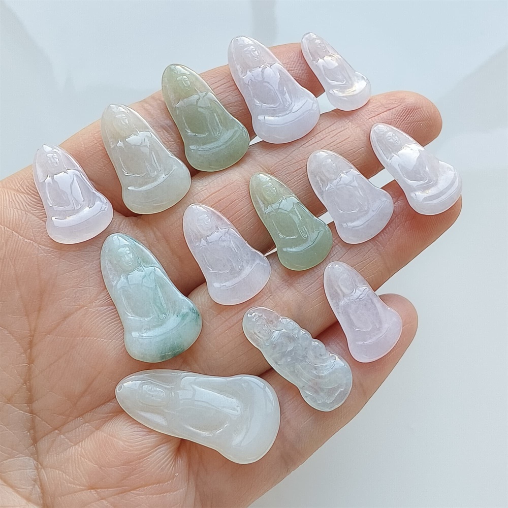 DDP | 1pc 18.6-26.7X9.7-14X1.8-2.5mm Natural Certificated Type A Icy White Green Burmese Jadeite Guanyin Pendant,Amulet Pendant,DIY Jewelry Supplies