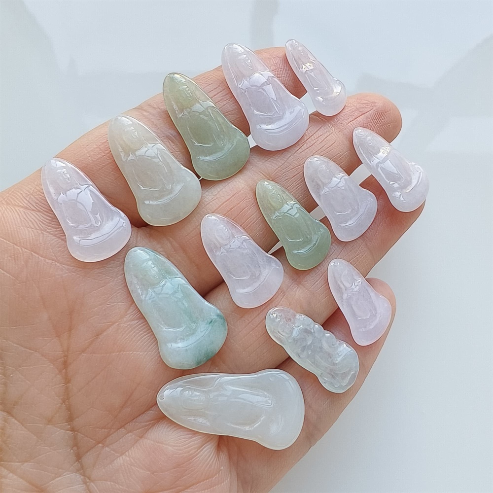 DDP | 1pc 18.6-26.7X9.7-14X1.8-2.5mm Natural Certificated Type A Icy White Green Burmese Jadeite Guanyin Pendant,Amulet Pendant,DIY Jewelry Supplies