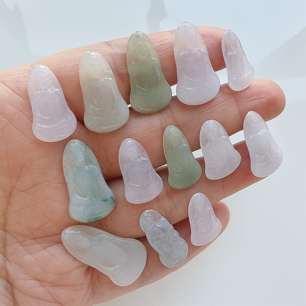 DDP | 1pc 18.6-26.7X9.7-14X1.8-2.5mm Natural Certificated Type A Icy White Green Burmese Jadeite Guanyin Pendant,Amulet Pendant,DIY Jewelry Supplies