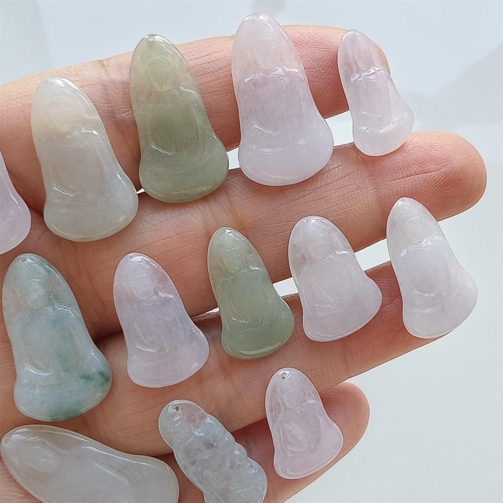 DDP | 1pc 18.6-26.7X9.7-14X1.8-2.5mm Natural Certificated Type A Icy White Green Burmese Jadeite Guanyin Pendant,Amulet Pendant,DIY Jewelry Supplies