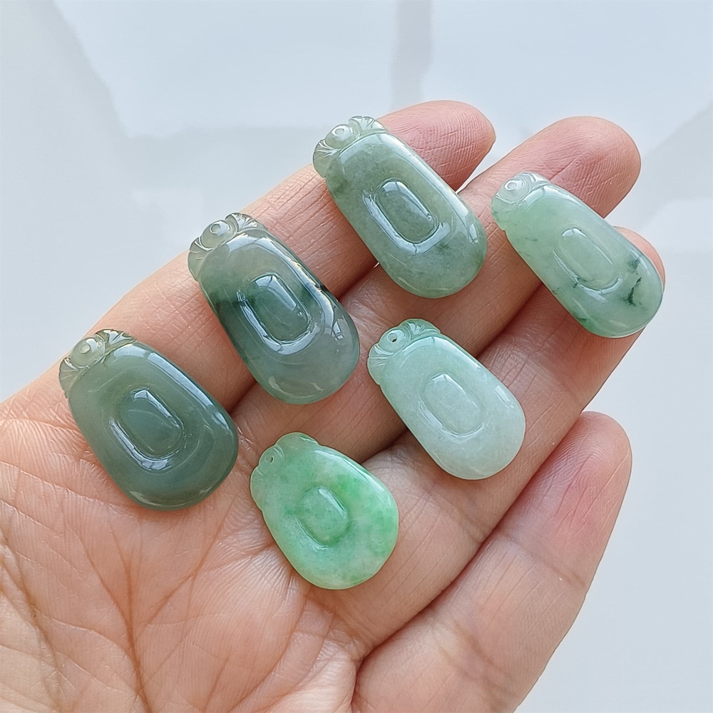 DDP | 6pcs 19.2-26X11.3-14.6X2.9-6mm Natural Certificated Type A Icy Green Burmese Jadeite Ruyi Pendant,Amulet Pendant,DIY Jewelry Supplies