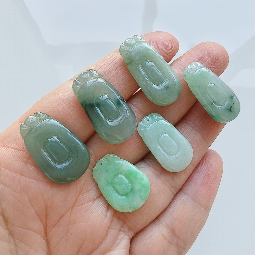 DDP | 6pcs 19.2-26X11.3-14.6X2.9-6mm Natural Certificated Type A Icy Green Burmese Jadeite Ruyi Pendant,Amulet Pendant,DIY Jewelry Supplies