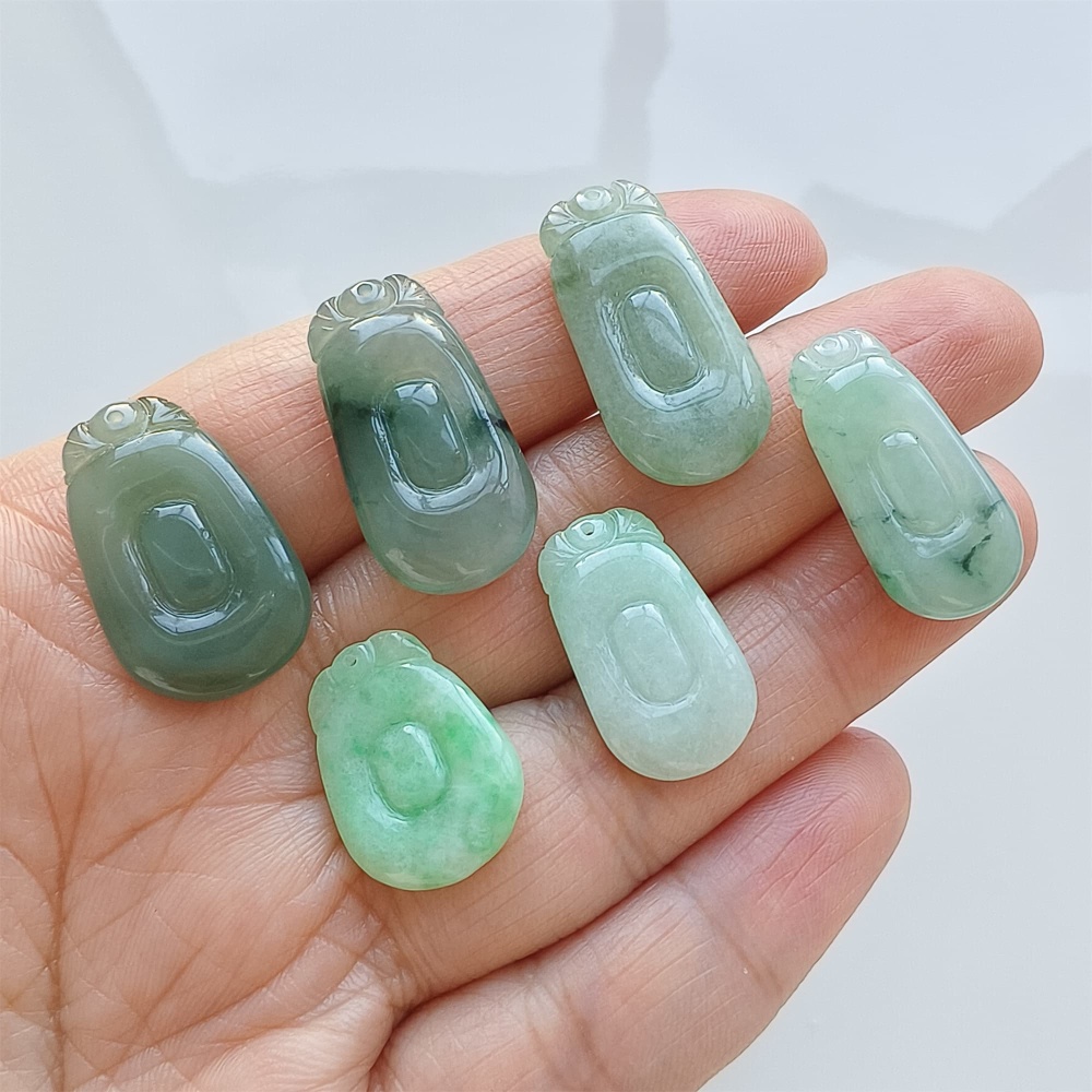 DDP | 6pcs 19.2-26X11.3-14.6X2.9-6mm Natural Certificated Type A Icy Green Burmese Jadeite Ruyi Pendant,Amulet Pendant,DIY Jewelry Supplies