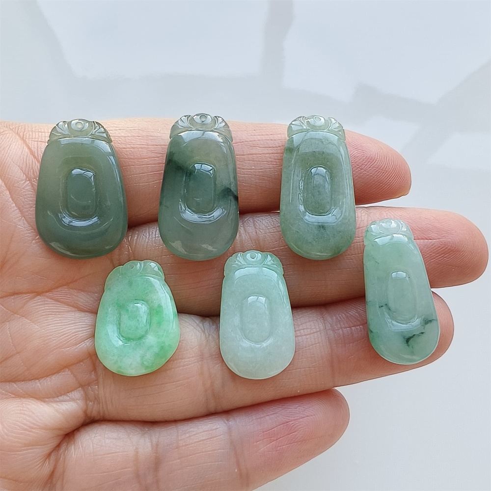DDP | 6pcs 19.2-26X11.3-14.6X2.9-6mm Natural Certificated Type A Icy Green Burmese Jadeite Ruyi Pendant,Amulet Pendant,DIY Jewelry Supplies