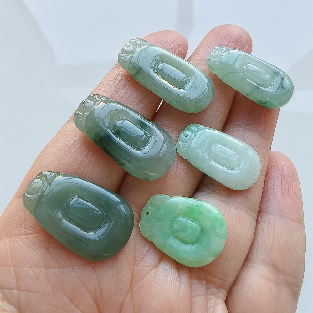 DDP | 6pcs 19.2-26X11.3-14.6X2.9-6mm Natural Certificated Type A Icy Green Burmese Jadeite Ruyi Pendant,Amulet Pendant,DIY Jewelry Supplies