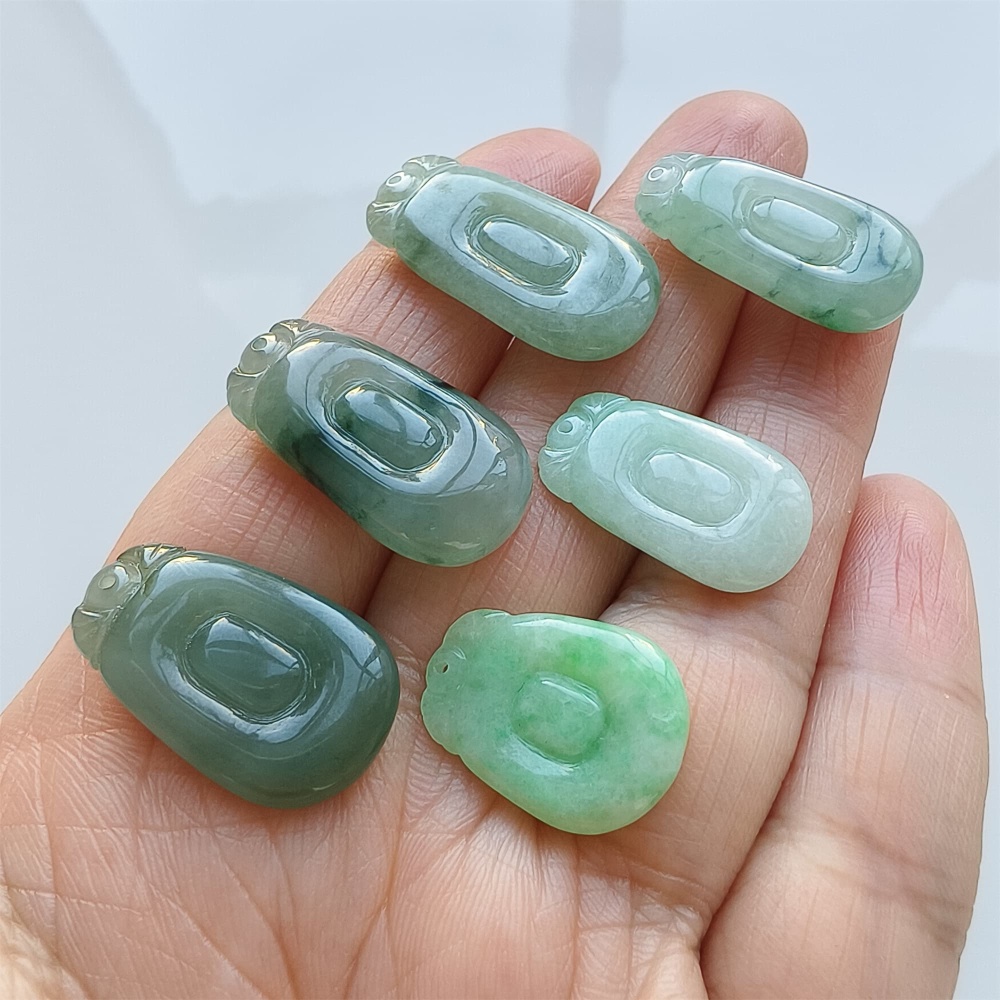DDP | 6pcs 19.2-26X11.3-14.6X2.9-6mm Natural Certificated Type A Icy Green Burmese Jadeite Ruyi Pendant,Amulet Pendant,DIY Jewelry Supplies