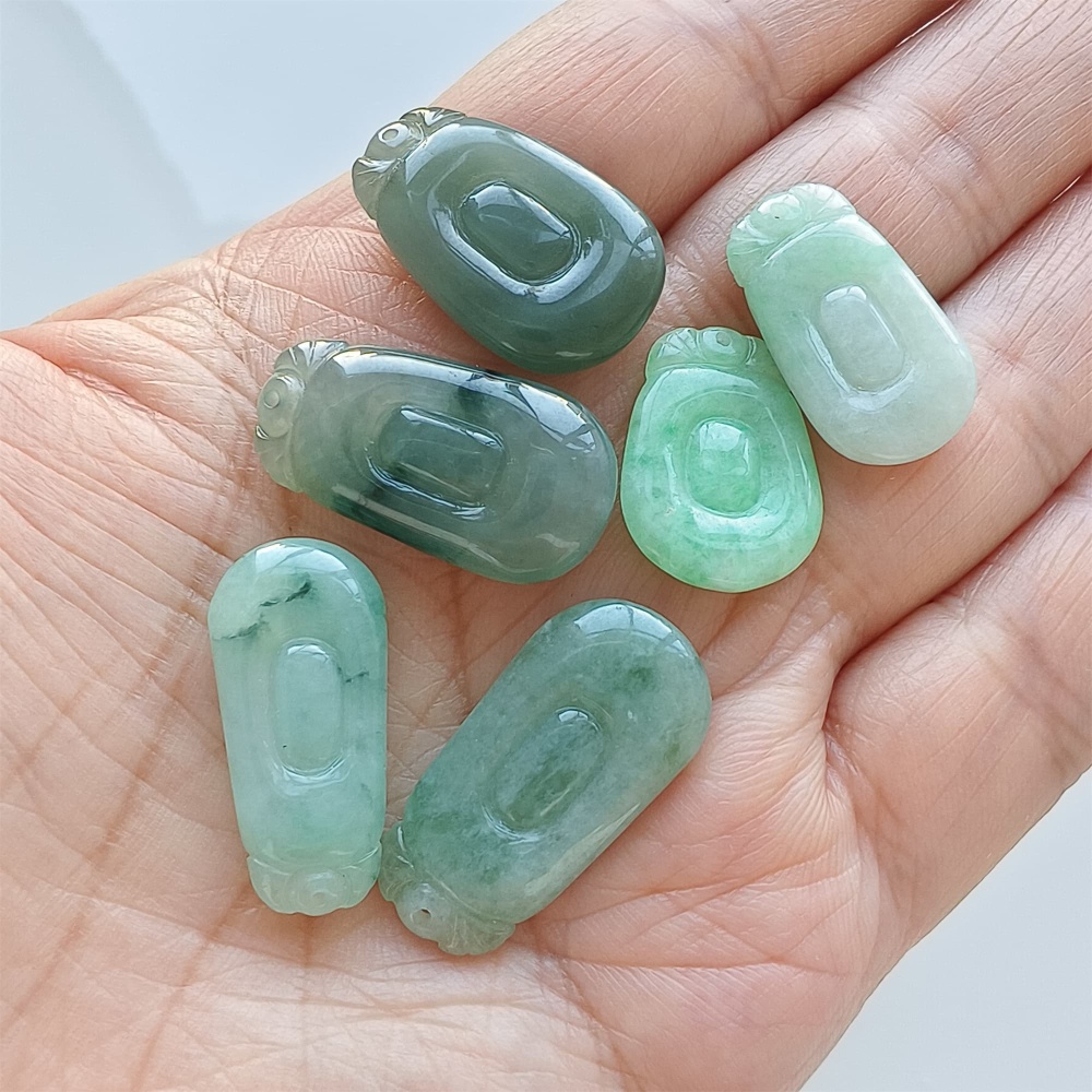 DDP | 6pcs 19.2-26X11.3-14.6X2.9-6mm Natural Certificated Type A Icy Green Burmese Jadeite Ruyi Pendant,Amulet Pendant,DIY Jewelry Supplies