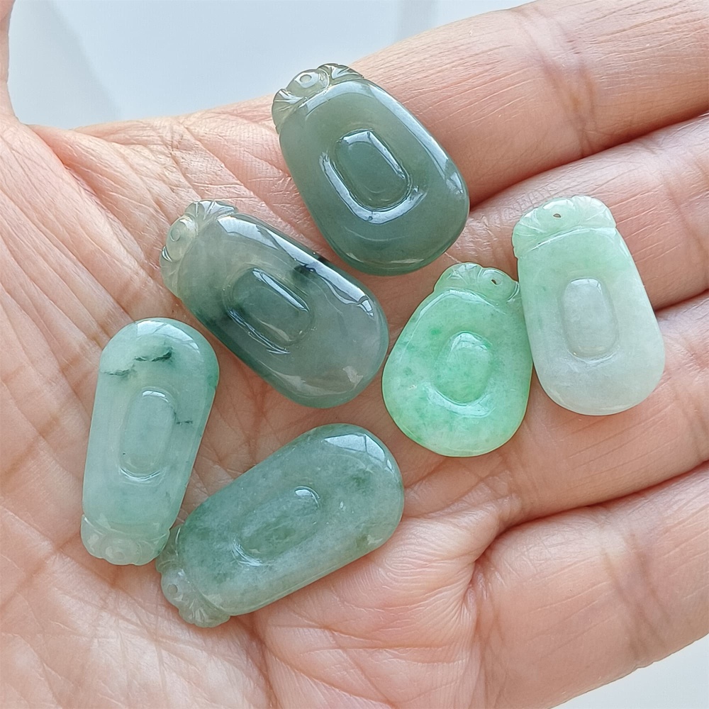 DDP | 6pcs 19.2-26X11.3-14.6X2.9-6mm Natural Certificated Type A Icy Green Burmese Jadeite Ruyi Pendant,Amulet Pendant,DIY Jewelry Supplies