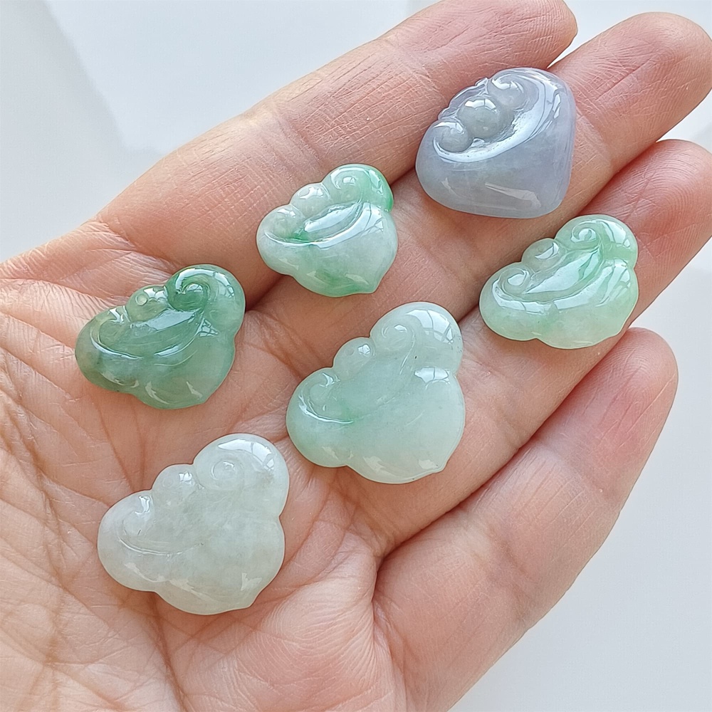 DDP | 6pcs 14.3-16.8X16-22.2X3.1-6.3mm Natural Certificated Type A Icy Green Light Lavender Burmese Jadeite Ruyi Pendant,Amulet Pendant,DIY Jewelry Supplies