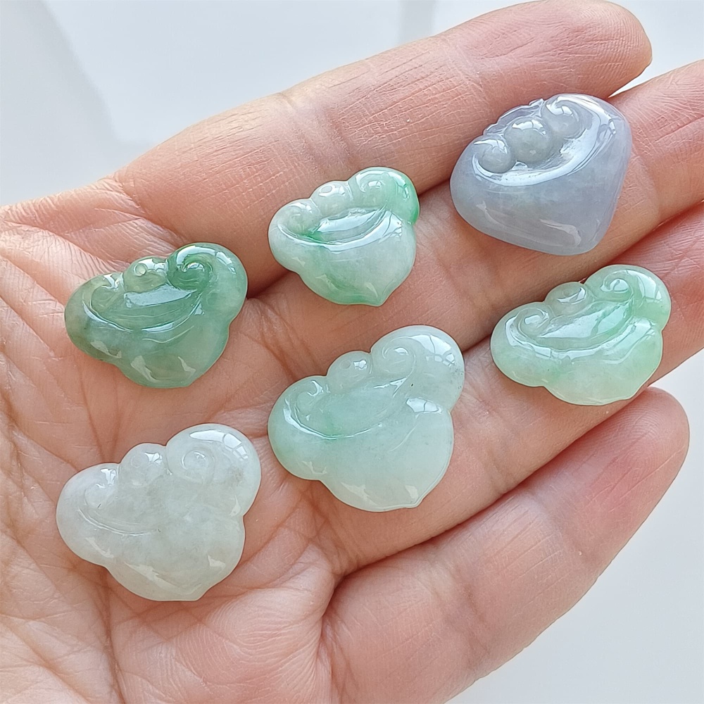 DDP | 6pcs 14.3-16.8X16-22.2X3.1-6.3mm Natural Certificated Type A Icy Green Light Lavender Burmese Jadeite Ruyi Pendant,Amulet Pendant,DIY Jewelry Supplies