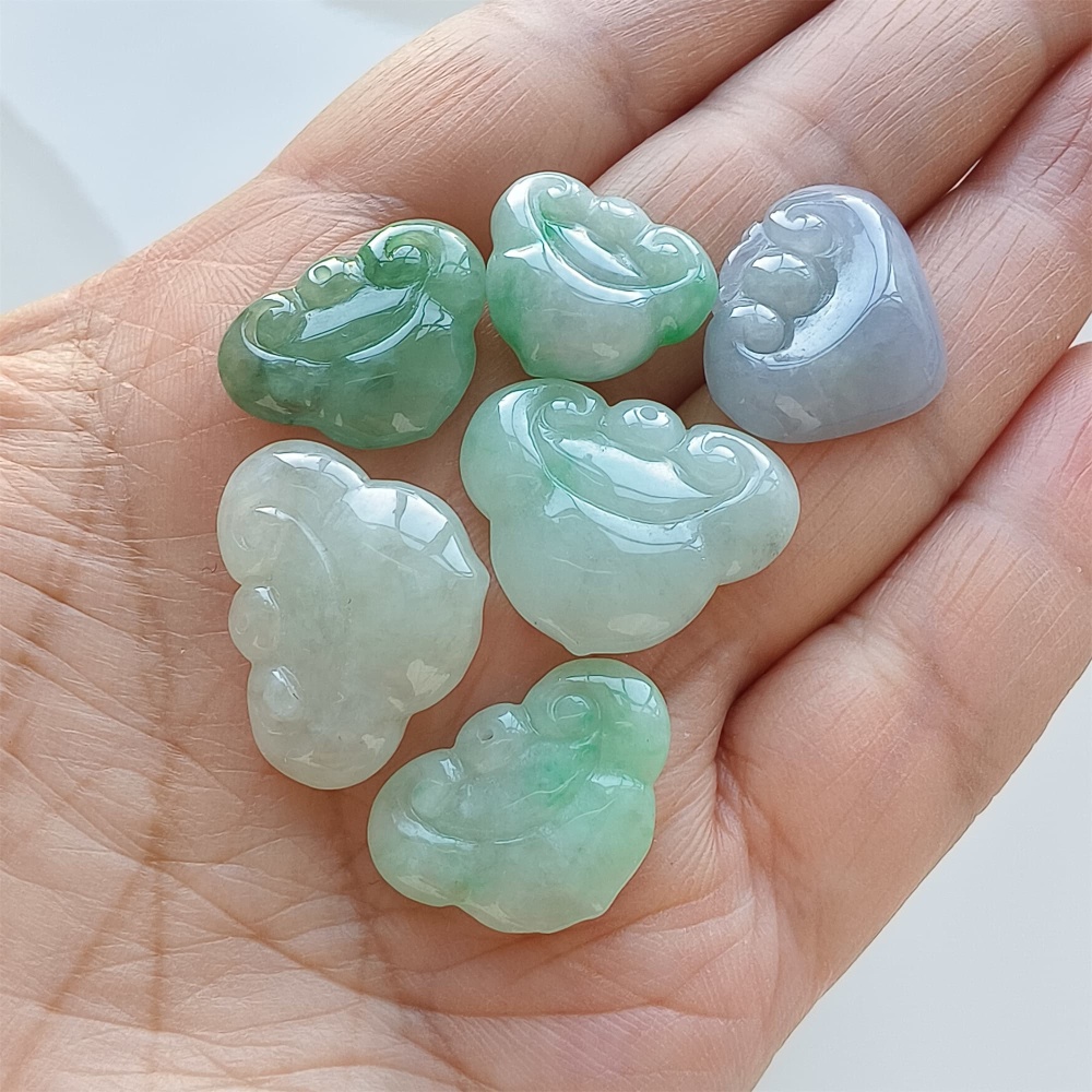 DDP | 6pcs 14.3-16.8X16-22.2X3.1-6.3mm Natural Certificated Type A Icy Green Light Lavender Burmese Jadeite Ruyi Pendant,Amulet Pendant,DIY Jewelry Supplies