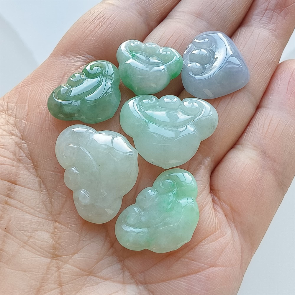 DDP | 6pcs 14.3-16.8X16-22.2X3.1-6.3mm Natural Certificated Type A Icy Green Light Lavender Burmese Jadeite Ruyi Pendant,Amulet Pendant,DIY Jewelry Supplies
