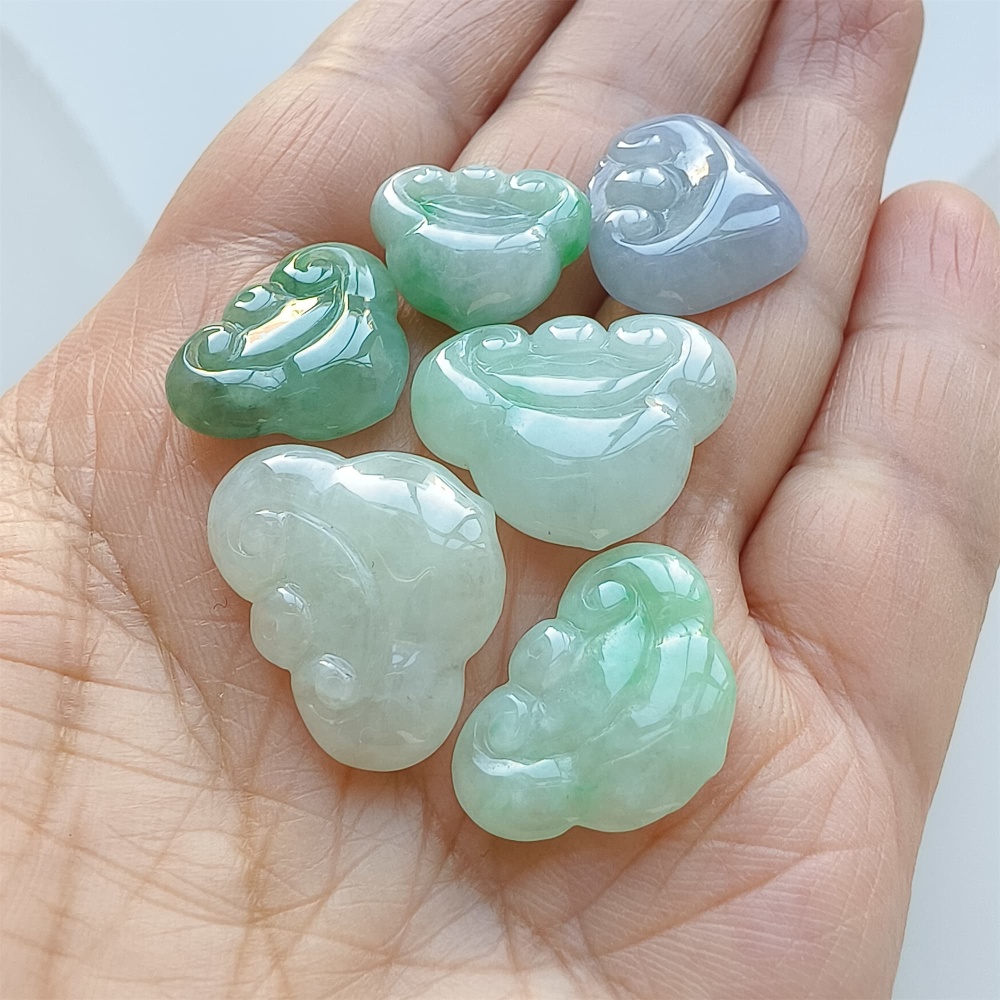 DDP | 6pcs 14.3-16.8X16-22.2X3.1-6.3mm Natural Certificated Type A Icy Green Light Lavender Burmese Jadeite Ruyi Pendant,Amulet Pendant,DIY Jewelry Supplies