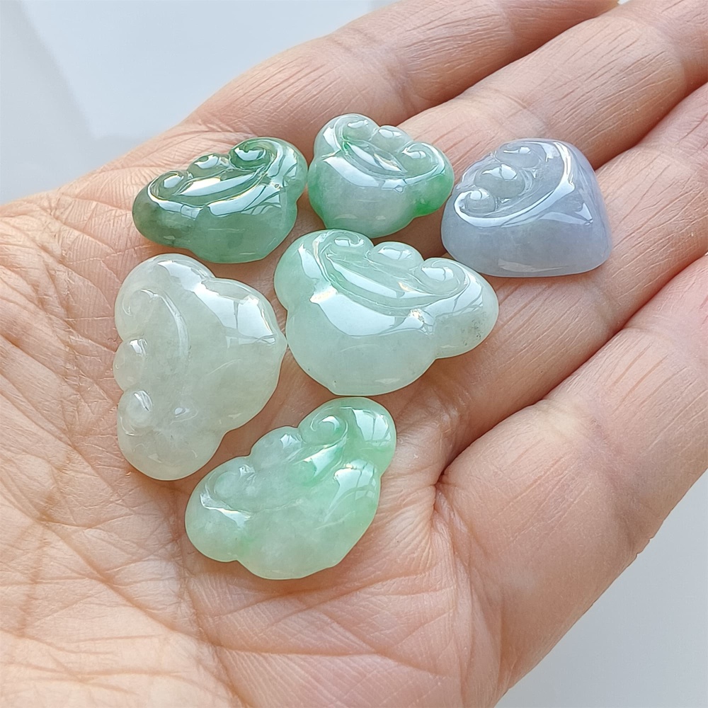 DDP | 6pcs 14.3-16.8X16-22.2X3.1-6.3mm Natural Certificated Type A Icy Green Light Lavender Burmese Jadeite Ruyi Pendant,Amulet Pendant,DIY Jewelry Supplies