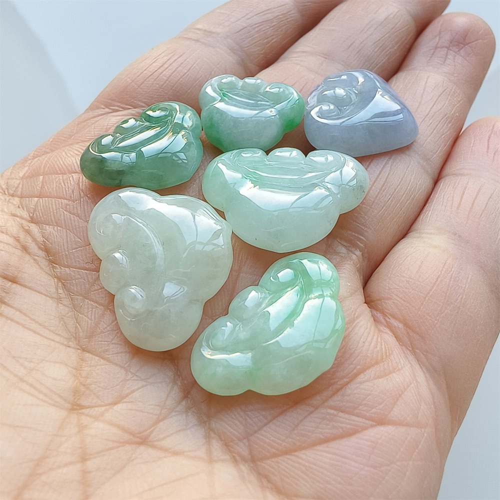 DDP | 6pcs 14.3-16.8X16-22.2X3.1-6.3mm Natural Certificated Type A Icy Green Light Lavender Burmese Jadeite Ruyi Pendant,Amulet Pendant,DIY Jewelry Supplies