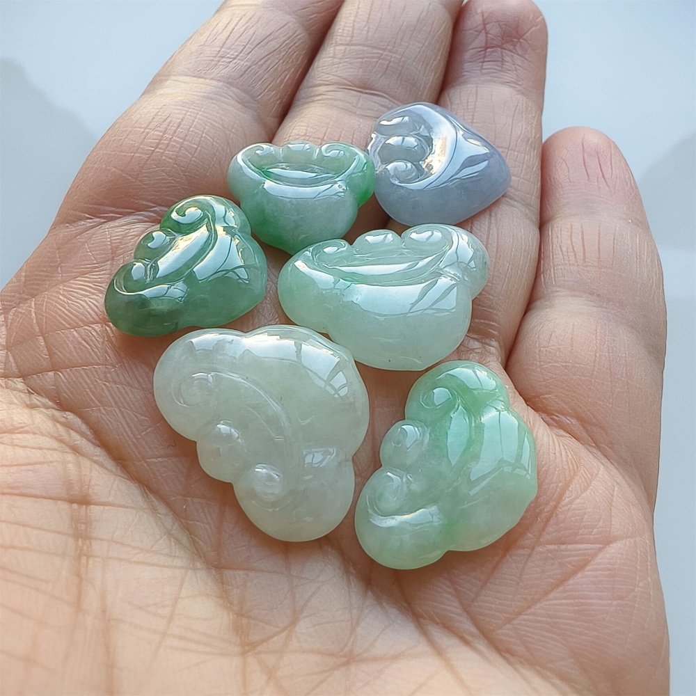 DDP | 6pcs 14.3-16.8X16-22.2X3.1-6.3mm Natural Certificated Type A Icy Green Light Lavender Burmese Jadeite Ruyi Pendant,Amulet Pendant,DIY Jewelry Supplies