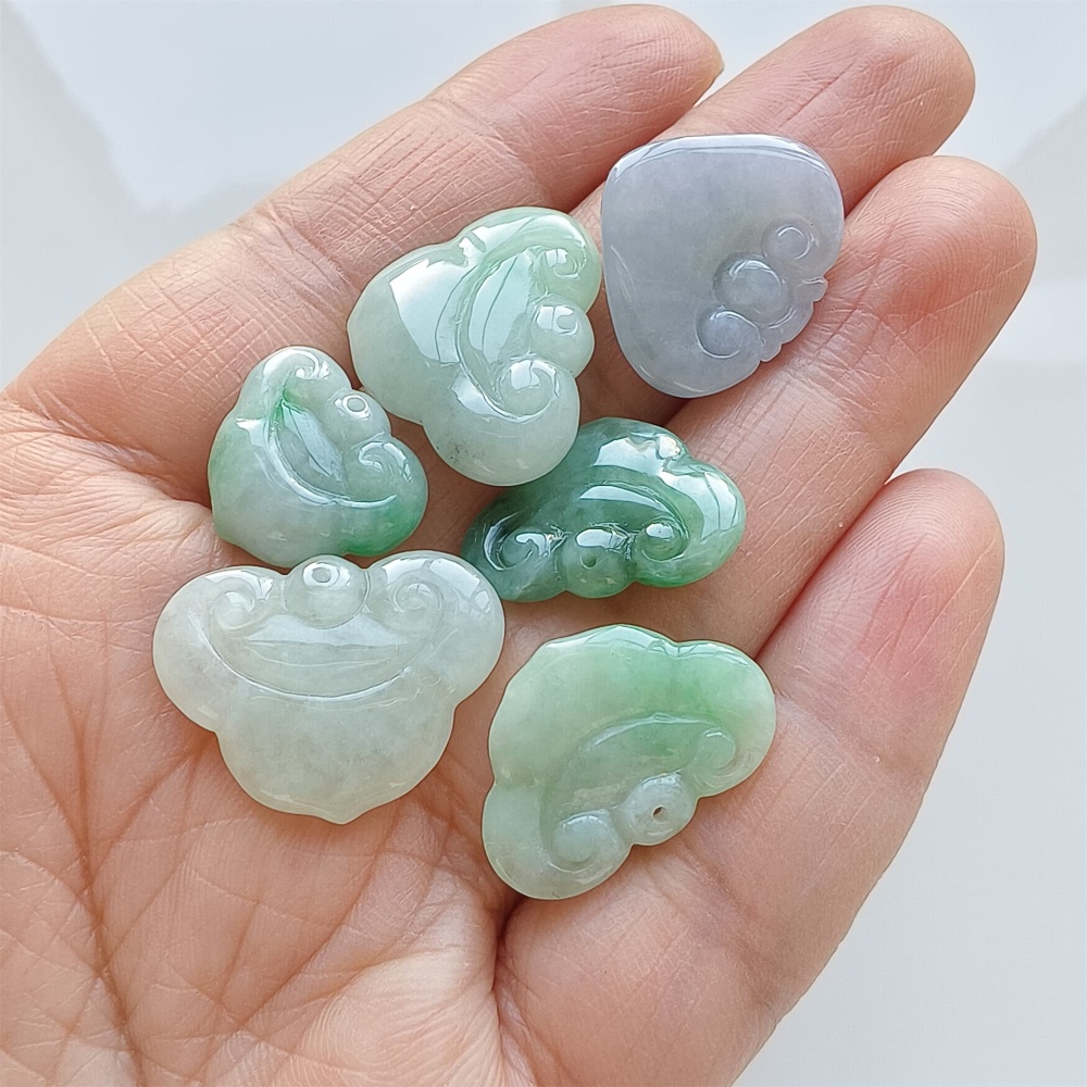 DDP | 6pcs 14.3-16.8X16-22.2X3.1-6.3mm Natural Certificated Type A Icy Green Light Lavender Burmese Jadeite Ruyi Pendant,Amulet Pendant,DIY Jewelry Supplies