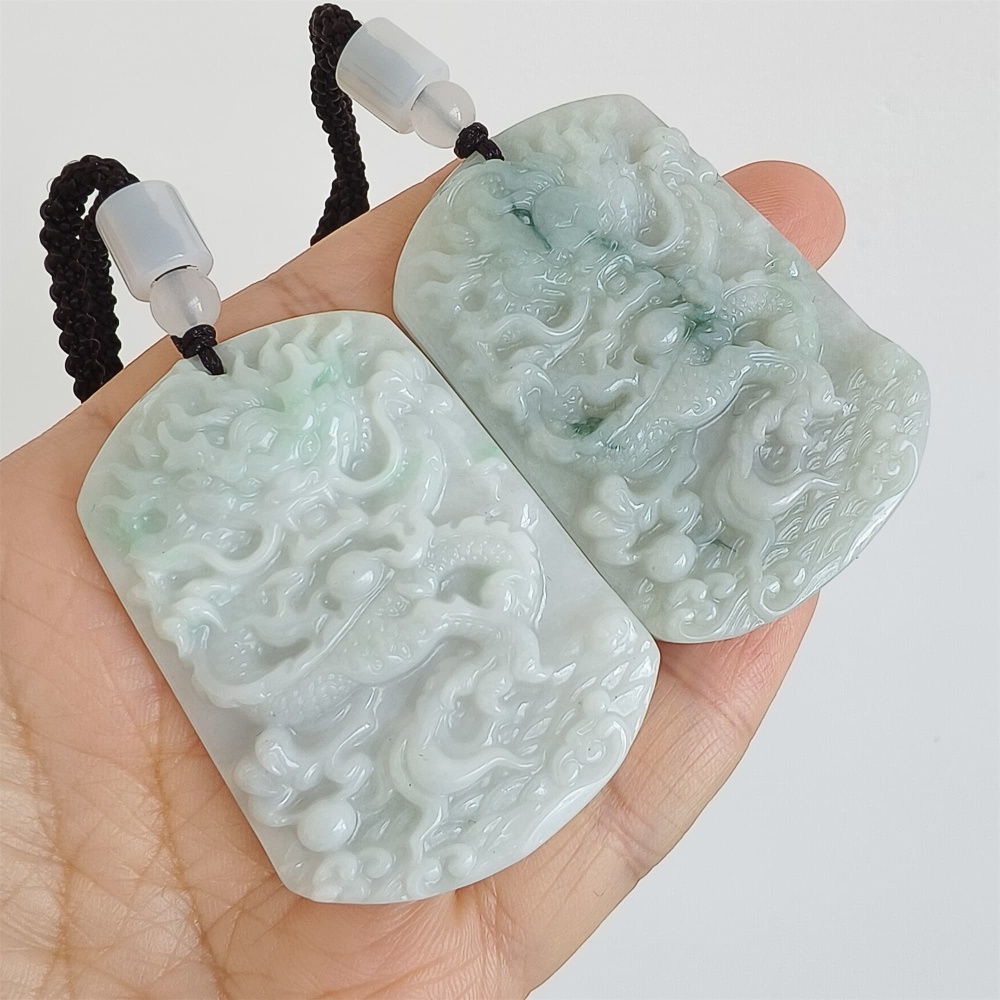 DDP | 53.5X39X6.3mm Natural Certificated Type A Light Green Burmese Jadeite Trapezoid Pendant With Dragon Carved,Amulet Pendant,DIY Jewelry Supplies