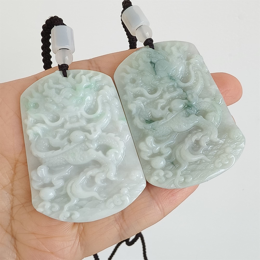 DDP | 53.5X39X6.3mm Natural Certificated Type A Light Green Burmese Jadeite Trapezoid Pendant With Dragon Carved,Amulet Pendant,DIY Jewelry Supplies