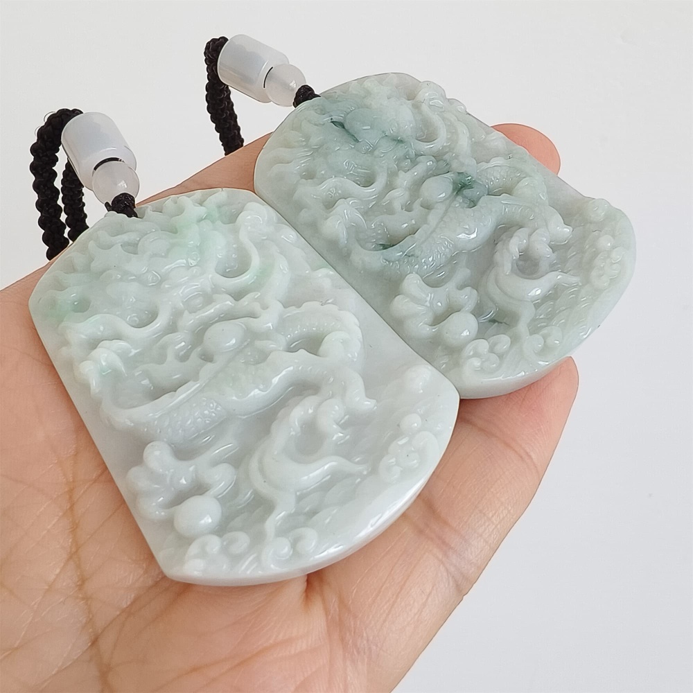 DDP | 53.5X39X6.3mm Natural Certificated Type A Light Green Burmese Jadeite Trapezoid Pendant With Dragon Carved,Amulet Pendant,DIY Jewelry Supplies