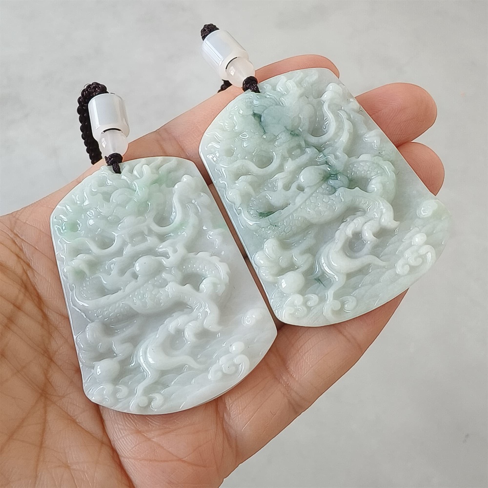 DDP | 53.5X39X6.3mm Natural Certificated Type A Light Green Burmese Jadeite Trapezoid Pendant With Dragon Carved,Amulet Pendant,DIY Jewelry Supplies