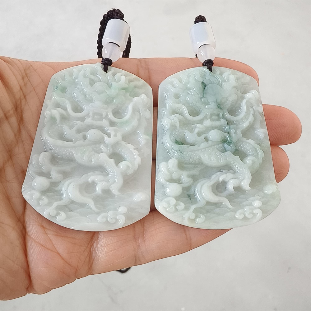 DDP | 53.5X39X6.3mm Natural Certificated Type A Light Green Burmese Jadeite Trapezoid Pendant With Dragon Carved,Amulet Pendant,DIY Jewelry Supplies