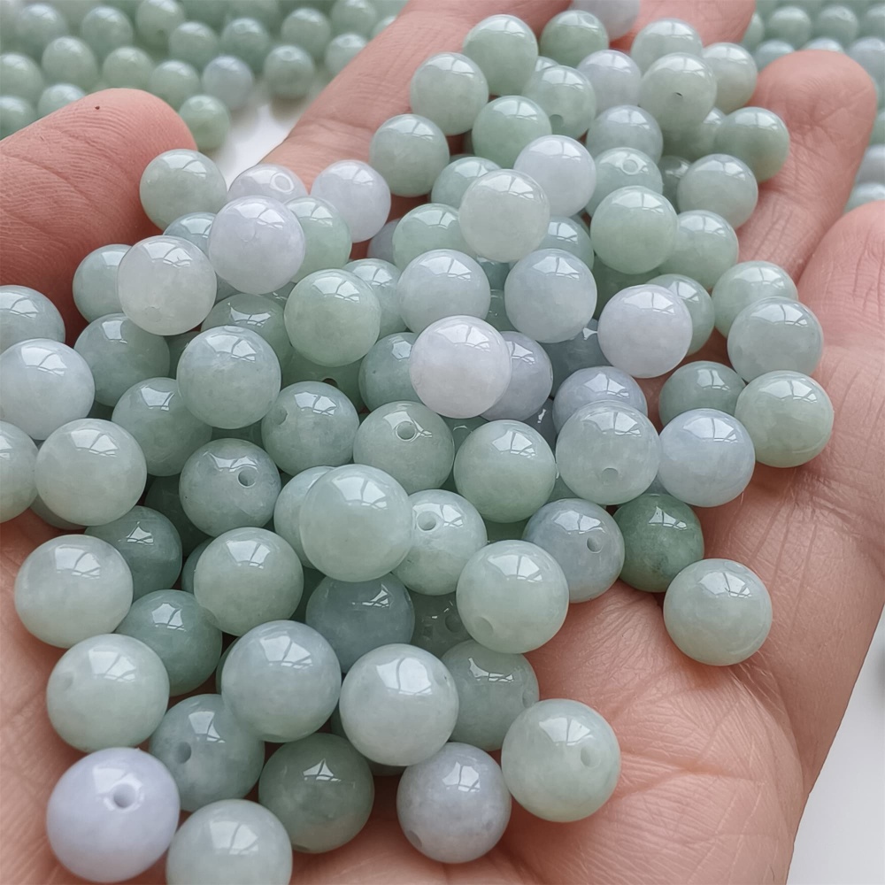 DDP |25pcs 7.5mm Natural Certificated Type A Light Green White Jadeite Smooth Round Beads,Burma Jadeite Loose Ball Beads,DIY Jewelry Supplies
