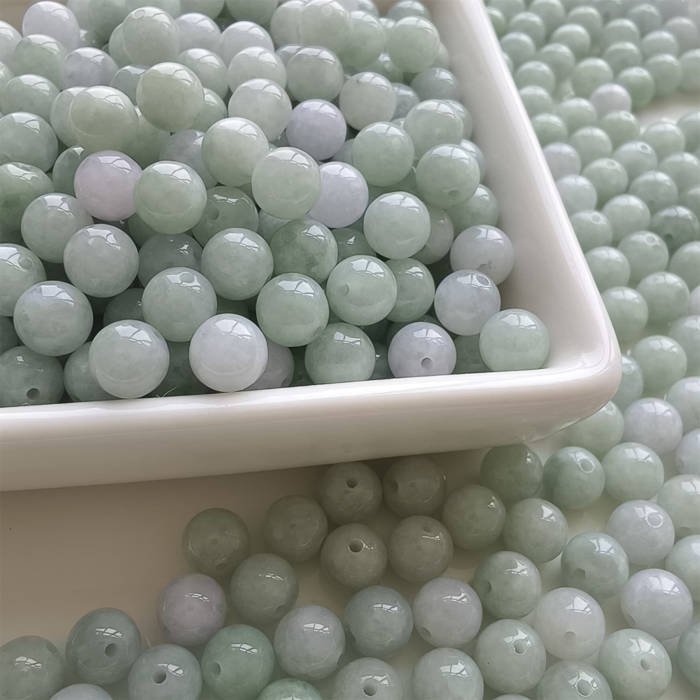 DDP |25pcs 7.5mm Natural Certificated Type A Light Green White Jadeite Smooth Round Beads,Burma Jadeite Loose Ball Beads,DIY Jewelry Supplies
