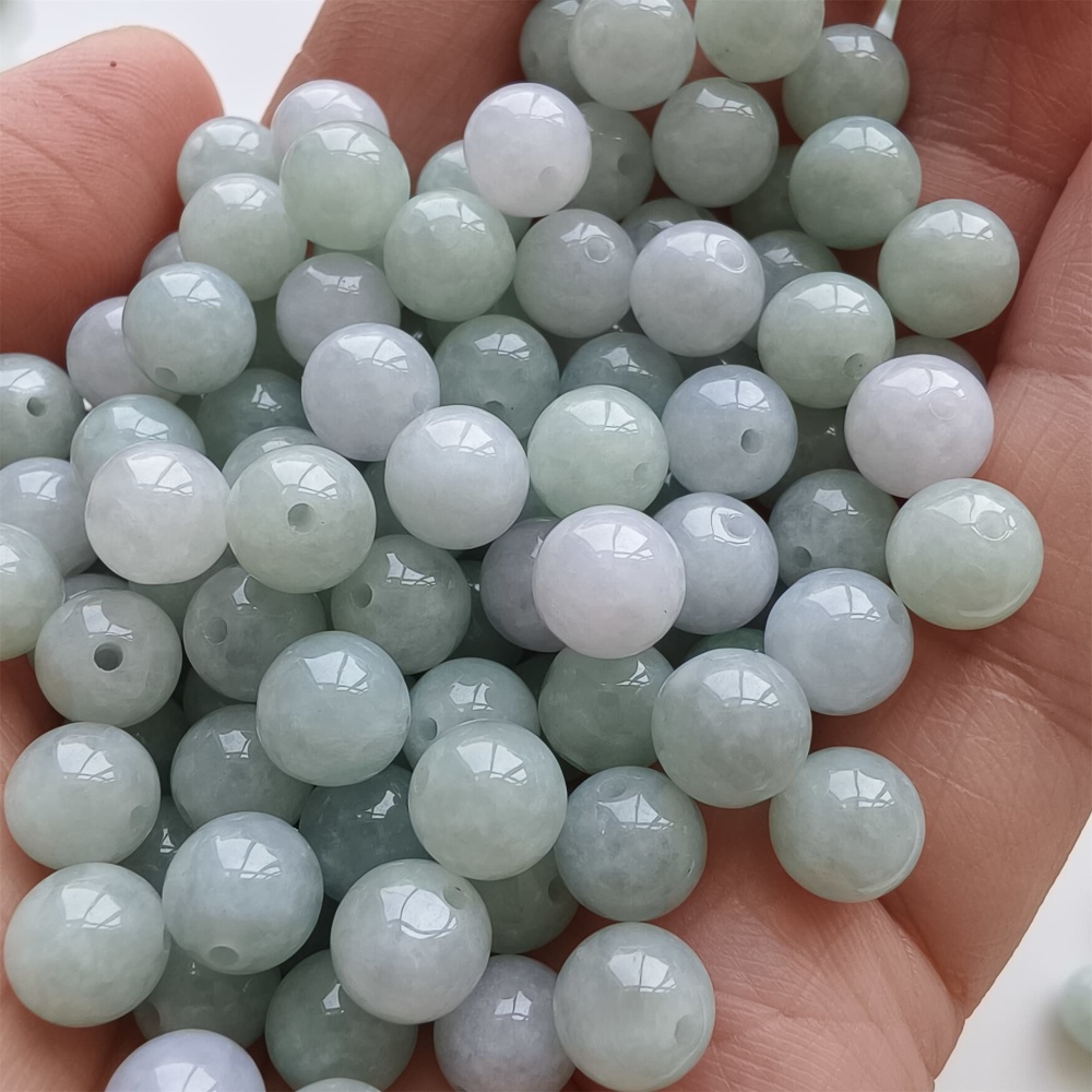 DDP |25pcs 7.5mm Natural Certificated Type A Light Green White Jadeite Smooth Round Beads,Burma Jadeite Loose Ball Beads,DIY Jewelry Supplies