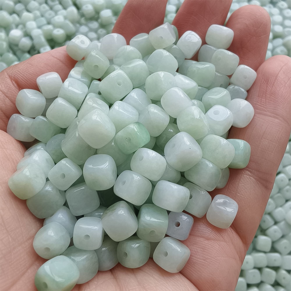 DDP | 50pcs 6-7mm Natural Certificated Type A Green White Burmese Jadeite Square Beads,Burmese Jadeite Cube Sugar Beads,DIY Jewelry Supplies