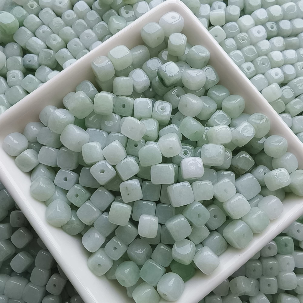 DDP | 50pcs 6-7mm Natural Certificated Type A Green White Burmese Jadeite Square Beads,Burmese Jadeite Cube Sugar Beads,DIY Jewelry Supplies