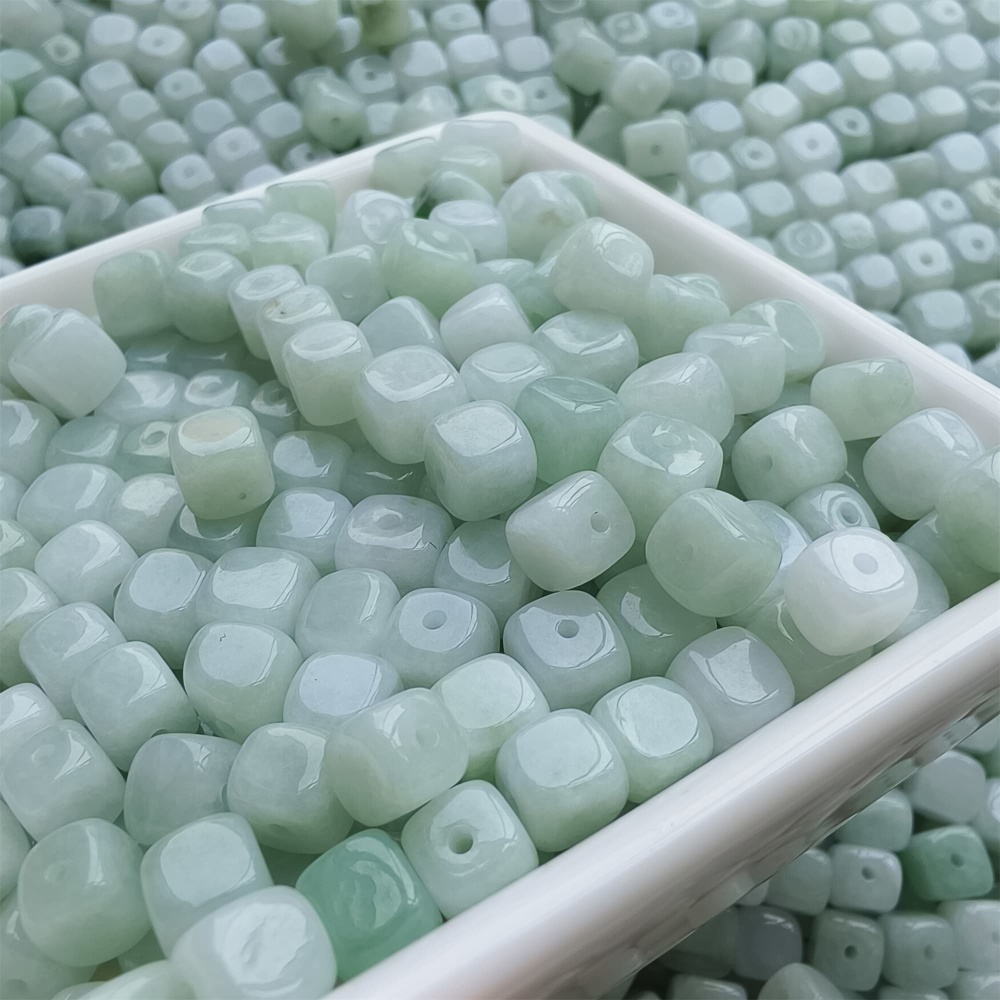 DDP | 50pcs 6-7mm Natural Certificated Type A Green White Burmese Jadeite Square Beads,Burmese Jadeite Cube Sugar Beads,DIY Jewelry Supplies