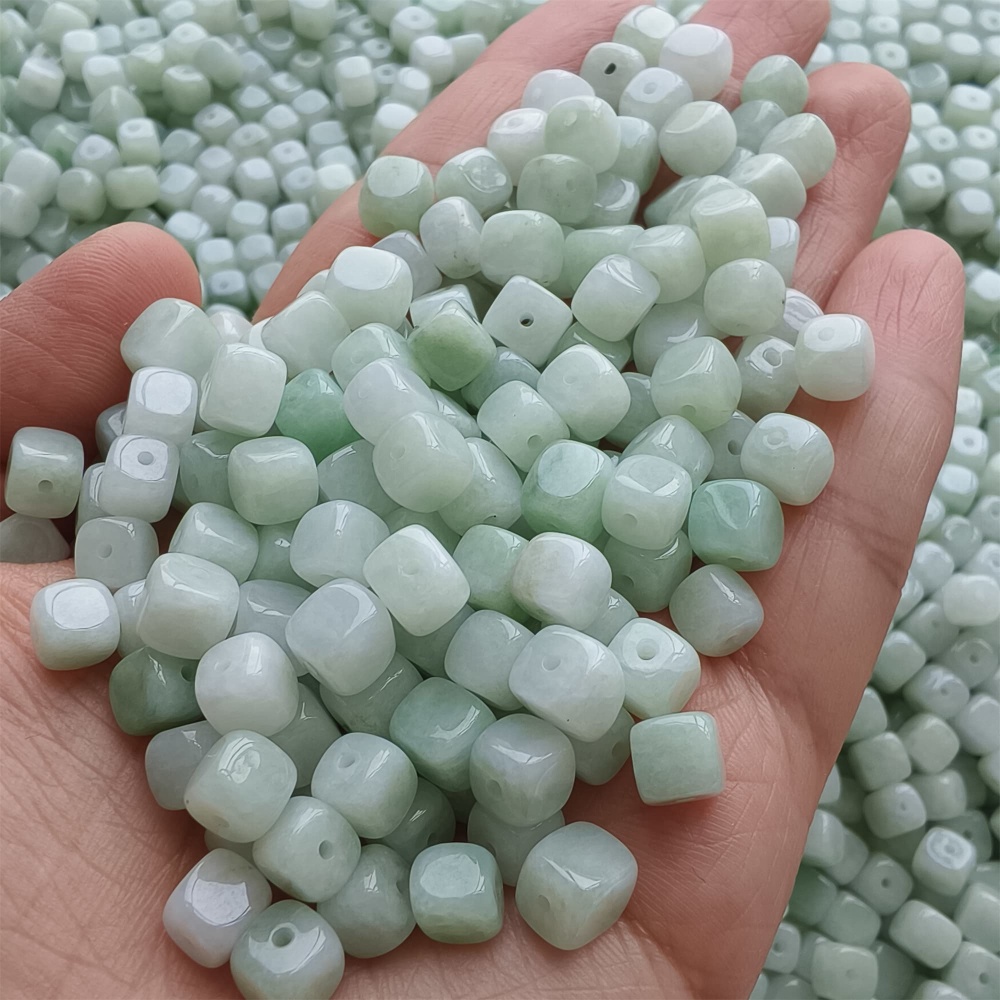 DDP | 50pcs 6-7mm Natural Certificated Type A Green White Burmese Jadeite Square Beads,Burmese Jadeite Cube Sugar Beads,DIY Jewelry Supplies