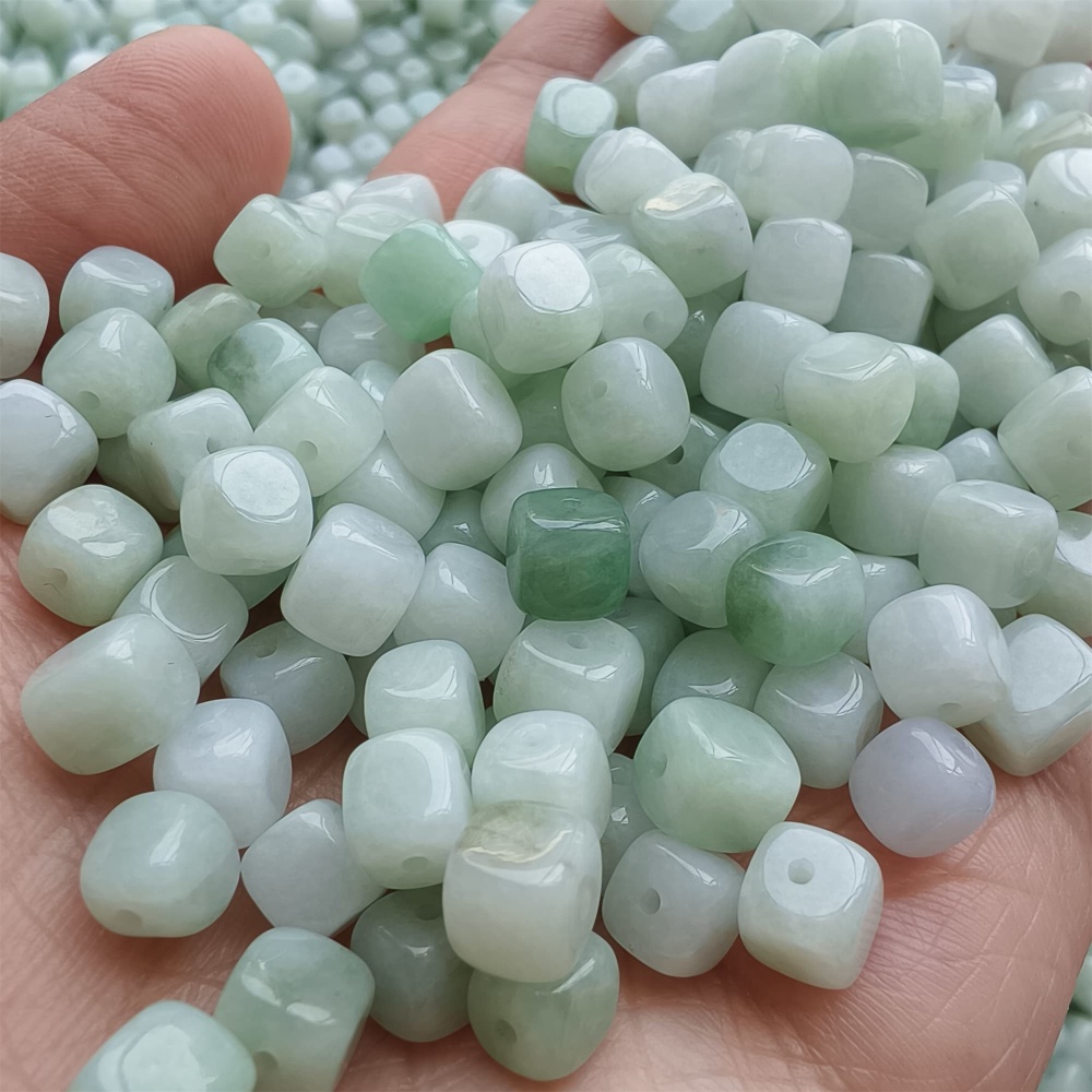 DDP | 50pcs 6-7mm Natural Certificated Type A Green White Burmese Jadeite Square Beads,Burmese Jadeite Cube Sugar Beads,DIY Jewelry Supplies