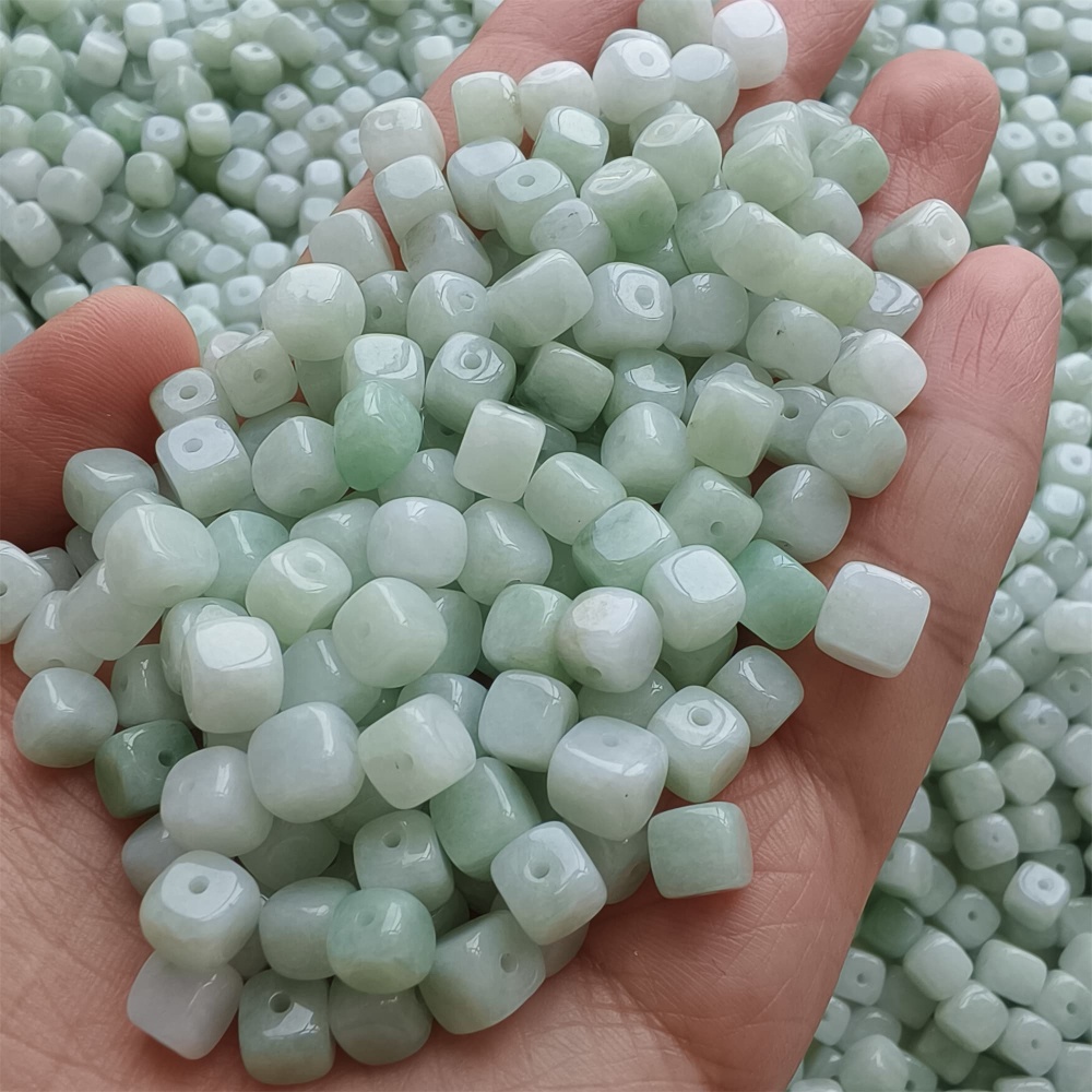 DDP | 50pcs 6-7mm Natural Certificated Type A Green White Burmese Jadeite Square Beads,Burmese Jadeite Cube Sugar Beads,DIY Jewelry Supplies