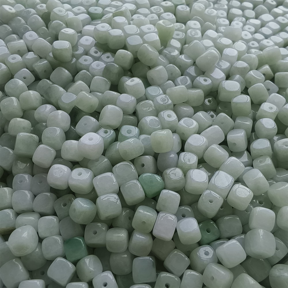 DDP | 50pcs 6-7mm Natural Certificated Type A Green White Burmese Jadeite Square Beads,Burmese Jadeite Cube Sugar Beads,DIY Jewelry Supplies