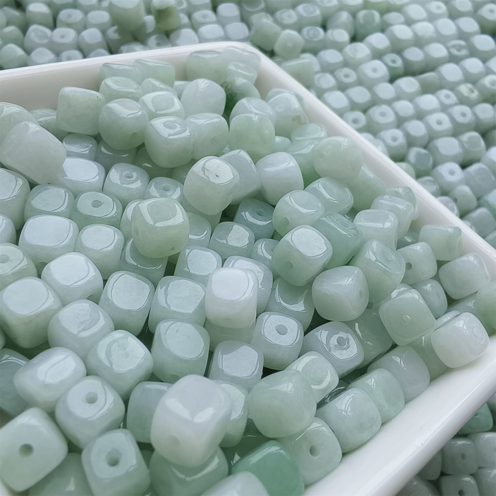 DDP | 50pcs 6-7mm Natural Certificated Type A Green White Burmese Jadeite Square Beads,Burmese Jadeite Cube Sugar Beads,DIY Jewelry Supplies