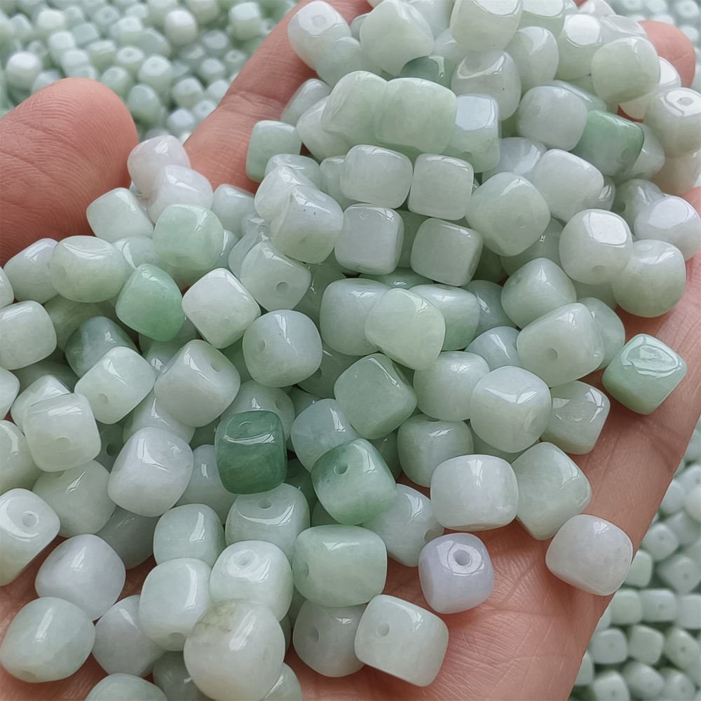 DDP | 50pcs 6-7mm Natural Certificated Type A Green White Burmese Jadeite Square Beads,Burmese Jadeite Cube Sugar Beads,DIY Jewelry Supplies
