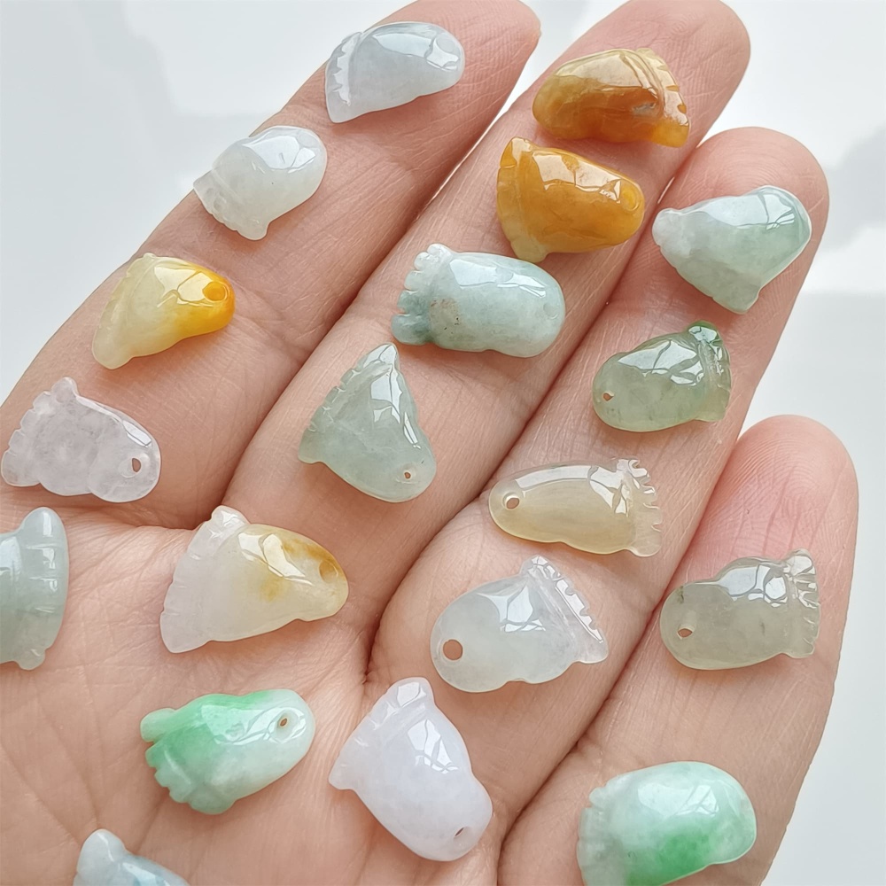 DDP | 5pcs 10.5-14.2X8.4-11X3.7-4.7mm Natural Certificated Hand Carved Yellow Color Heated Burmese Jadeite Foot Charms,DIY Jewelry Supplies