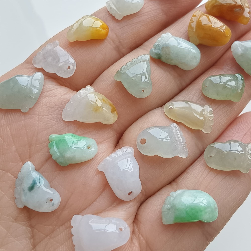 DDP | 5pcs 10.5-14.2X8.4-11X3.7-4.7mm Natural Certificated Hand Carved Yellow Color Heated Burmese Jadeite Foot Charms,DIY Jewelry Supplies